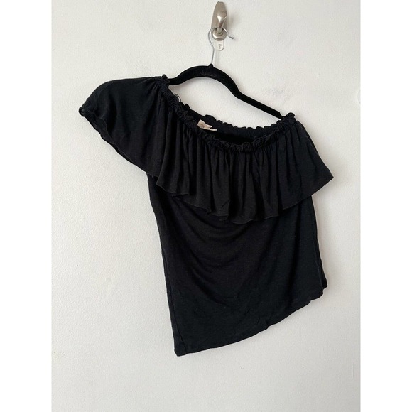 Rebecca Taylor Flax Blend Black Jersey Knit Ruffle Off Shoulder Top Size XS - Picture 5 of 8